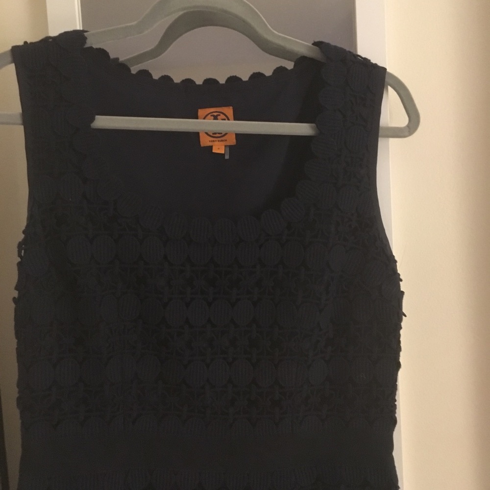 Tory Burch Navy Blue Textured Dress Size 8